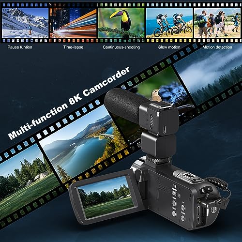 8K 64MP Video Camera 18X Digital Camcorder Video Camera for YouTube 3.0 inch Flip Screen Camcorder Vlogging Camera with 32GB SD Card, 2.4G Remote Control, Two Batteries and External Mic