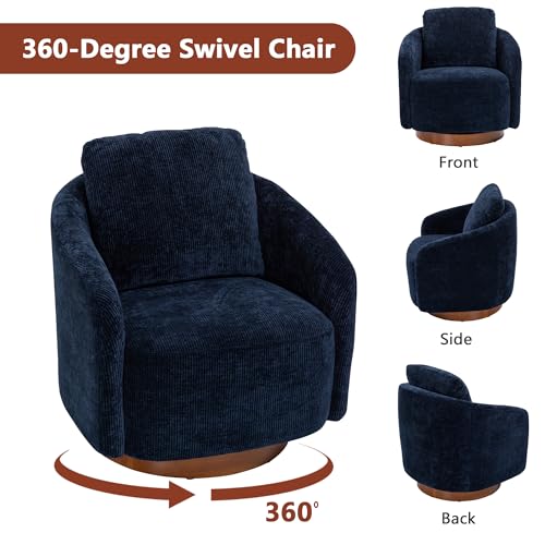 30.3" W Swivel Barrel Chair, Modern Swivel Accent Chairs for Living Room, Chenille 360 Degree Club Chair, Reading Side Chairs for Bedroom Comfy Round Barrel Armchair with Wood Base, Ivory