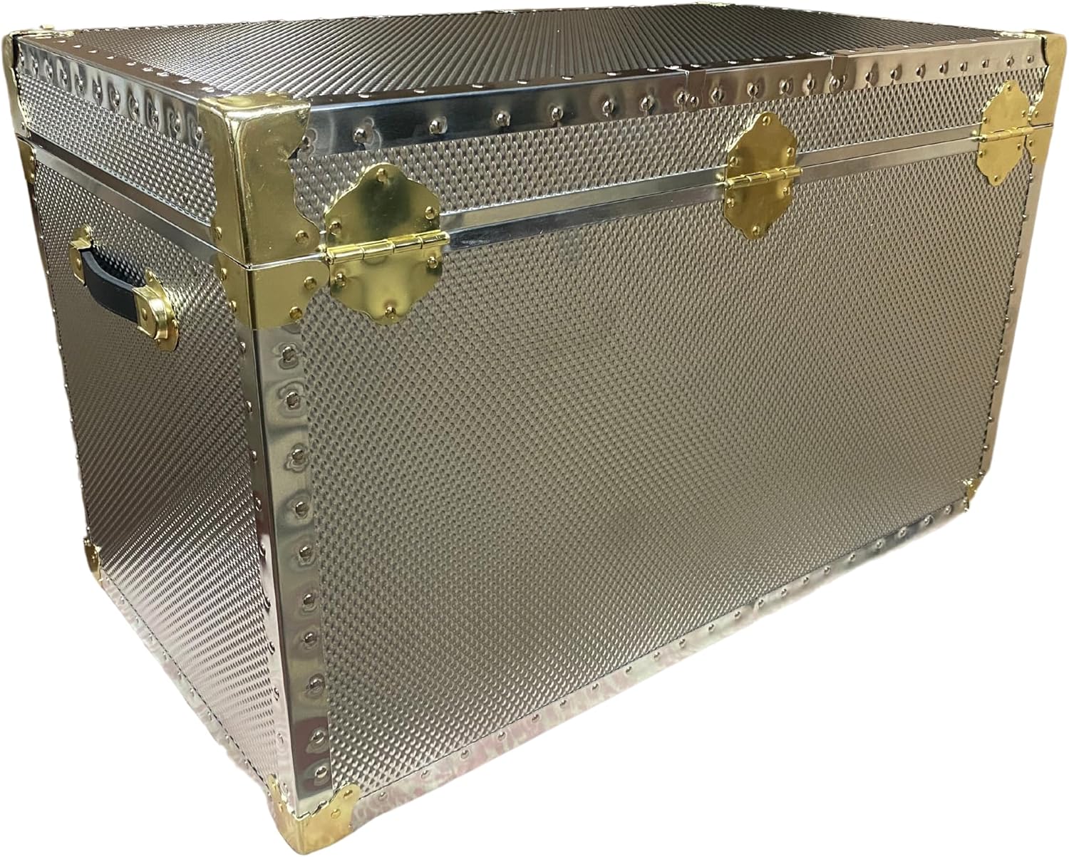DormCo USA Made Footlocker - Embossed Steel Trunk with Wheels and Brass Hardware - Oversized Plus