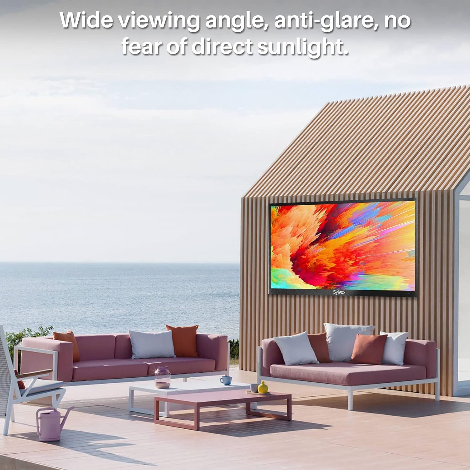 SYLVOX Outdoor TV with Soundbar, 4K QLED Outdoor TV 43" 2000 Nits Full Sun, Outdoor Smart Television with Voice Control & Chromecast Built-in, IP55 Weatherproof TV for Outside (Pool Pro QLED Series)