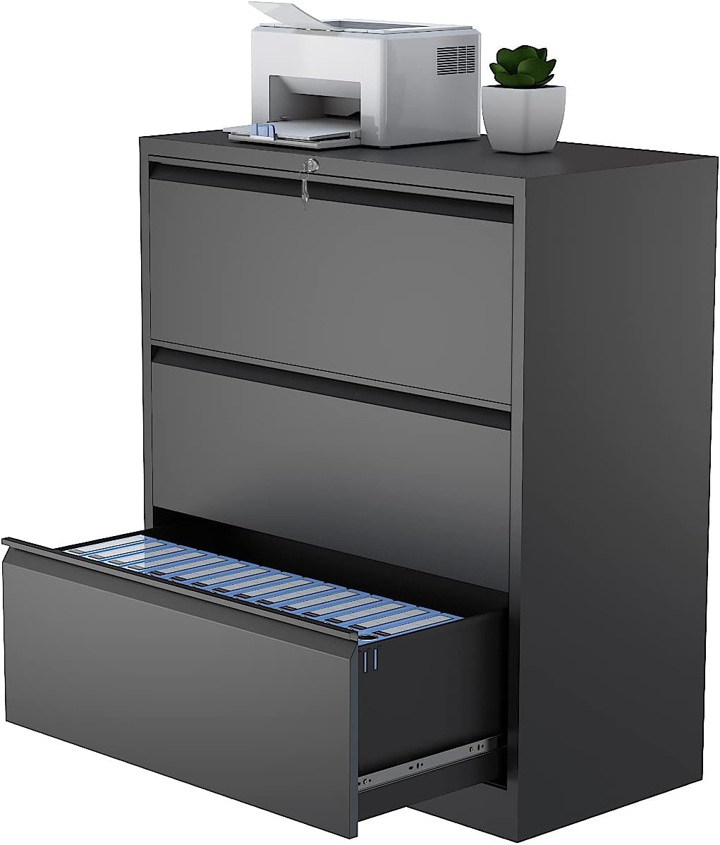 Lateral File Cabinet with Lock, 3 Drawer Lateral Filing Cabinet, Large Deep Drawers Locked by Keys, Metal Storage File Cabinet for Hanging Files Letter/Legal/F4/A4 Size