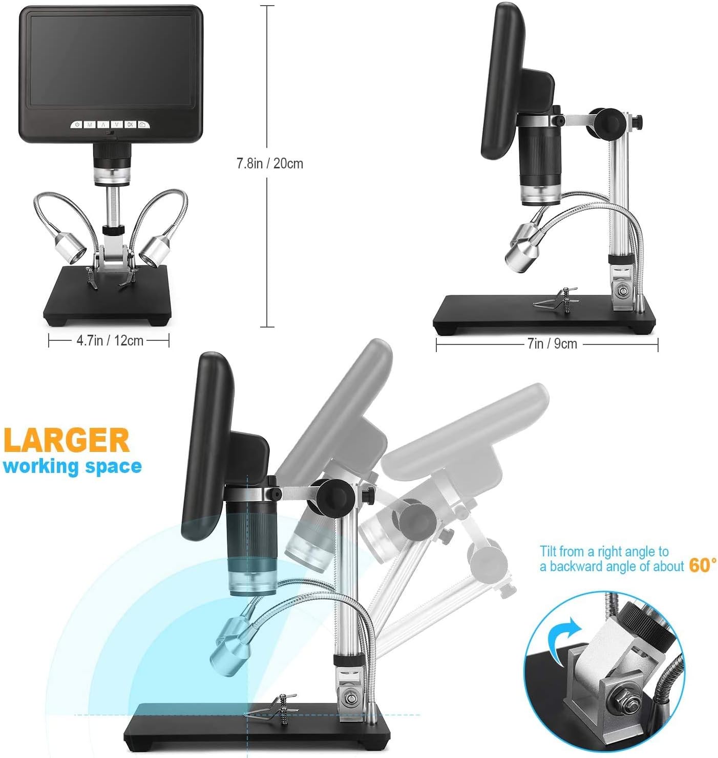 Andonstar AD207 Digital Microscope with 7-inch LCD Screen, PCB Soldering Tool and Phone Repair Instrument with 200X Magnification