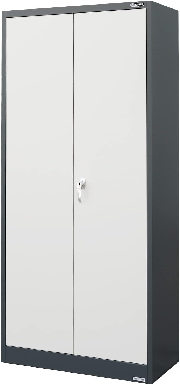 Metal Storage Cabinet with Adjustable Shelves and Doors, Steel Locking Cabinet for Home Office, Garage, Utility Room and Basement (Black)
