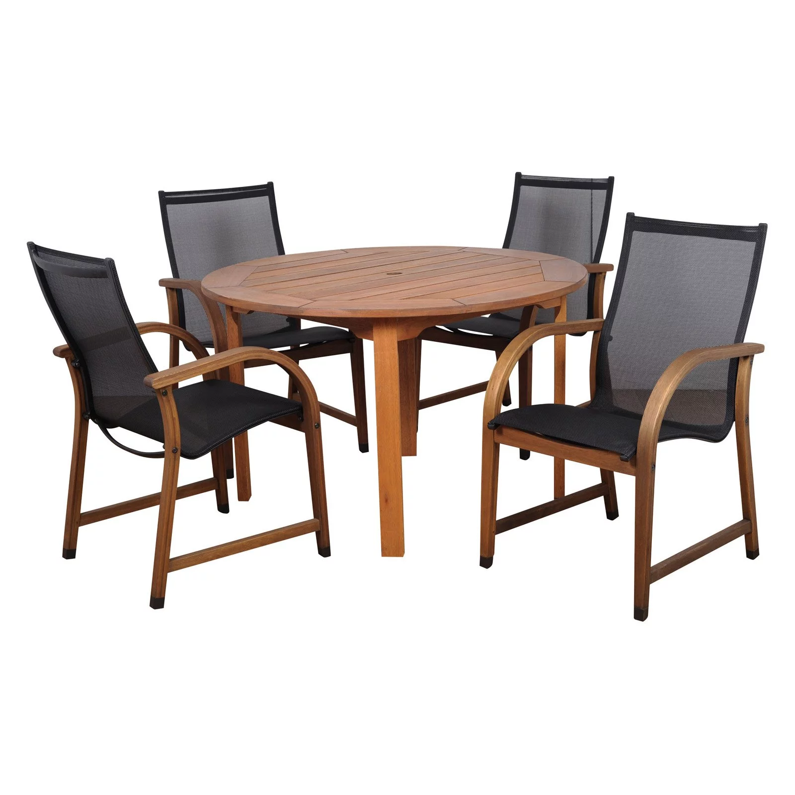 Bahamas 5-Piece Round Patio Dining Set, Eucalyptus Wood, Ideal for Outdoors and Indoors