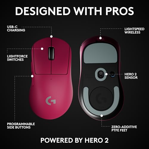 Logitech G PRO X Superlight 2 DEX Wireless Gaming Mouse, 60g pro-Grade Right-Handed Mouse with 5 programmable Buttons, USB-C Charging, 44k DPI Sensor, up to 8 kHz Polling for PC/Mac - White