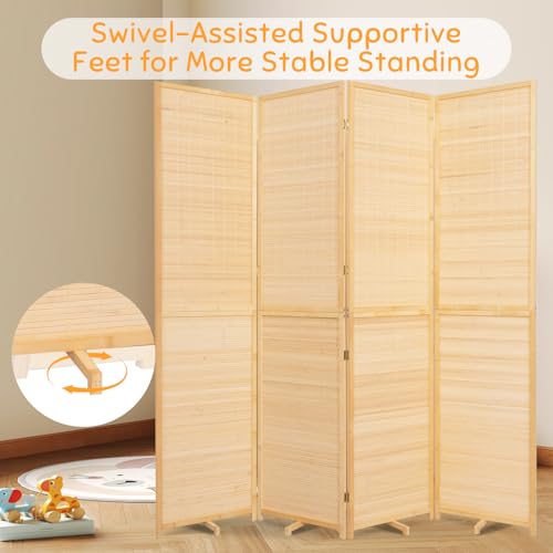 Bamboo Room Divider Folding Privacy Screens, Wall Divider for Room Separation, Portable Room Partitions and Dividers, 5.6FT Bamboo Mesh Woven Room Divider Panel (Brown, 4 Panel)