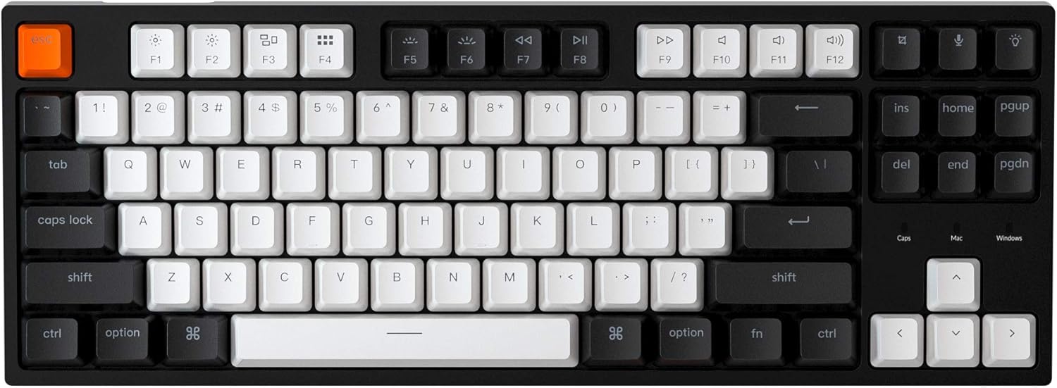 Keychron C1 Hot-swappable Wired Mechanical Keyboard with Gateron G Pro Brown Switch/Double-Shot ABS Keycaps/White Backlight/USB Type-C Cable, Tenkeyless 87 Keys Computer Keyboard for Mac Windows PC