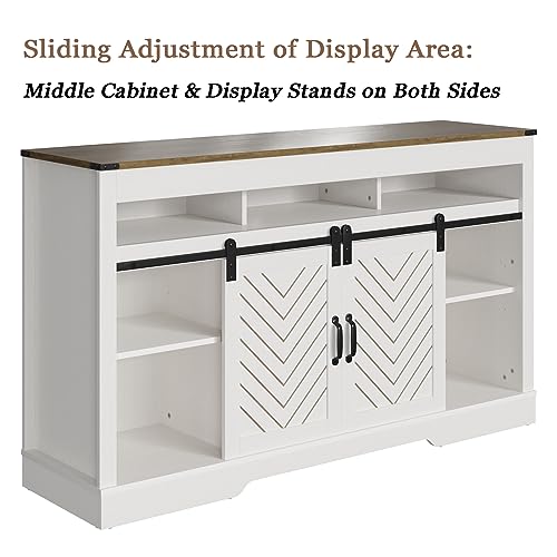 Farmhouse TV Stand for 65+ Inch TV, Modern Rustic Entertainment Center w/Sliding Barn Door, Rustic Media Console w/Storage Shelves, Wood Television Stand for Living Room, White