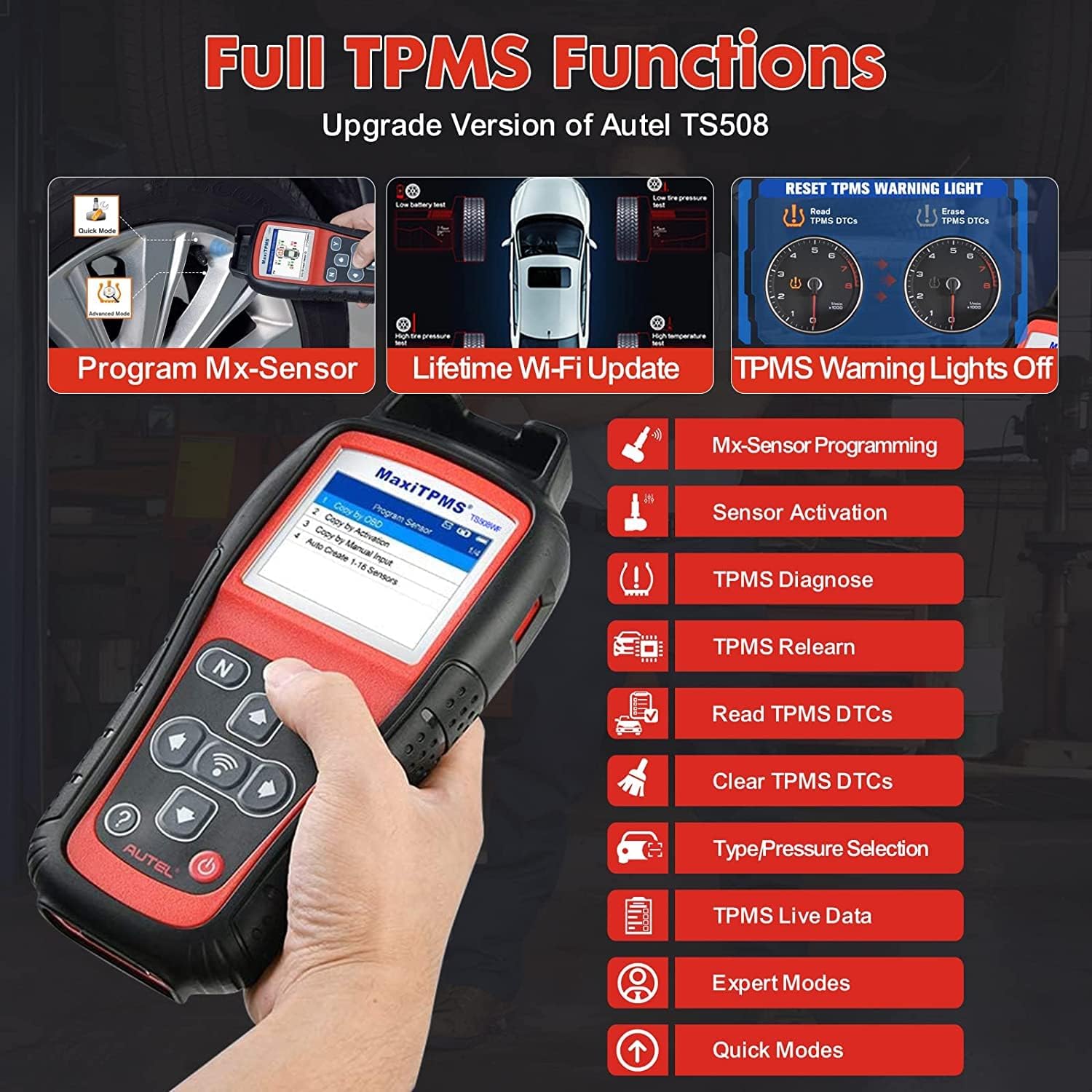 Autel MaxiTPMS TS508WF TPMS Relearn Tool, 2024 Enhanced TS508 Wi-Fi Version, Mx-Sensor TPMS Progamming Tool, One-Click TPMS Diagnose & Reset, Activate All Sensors, Live Data, Read/Clear TPMS DTCs