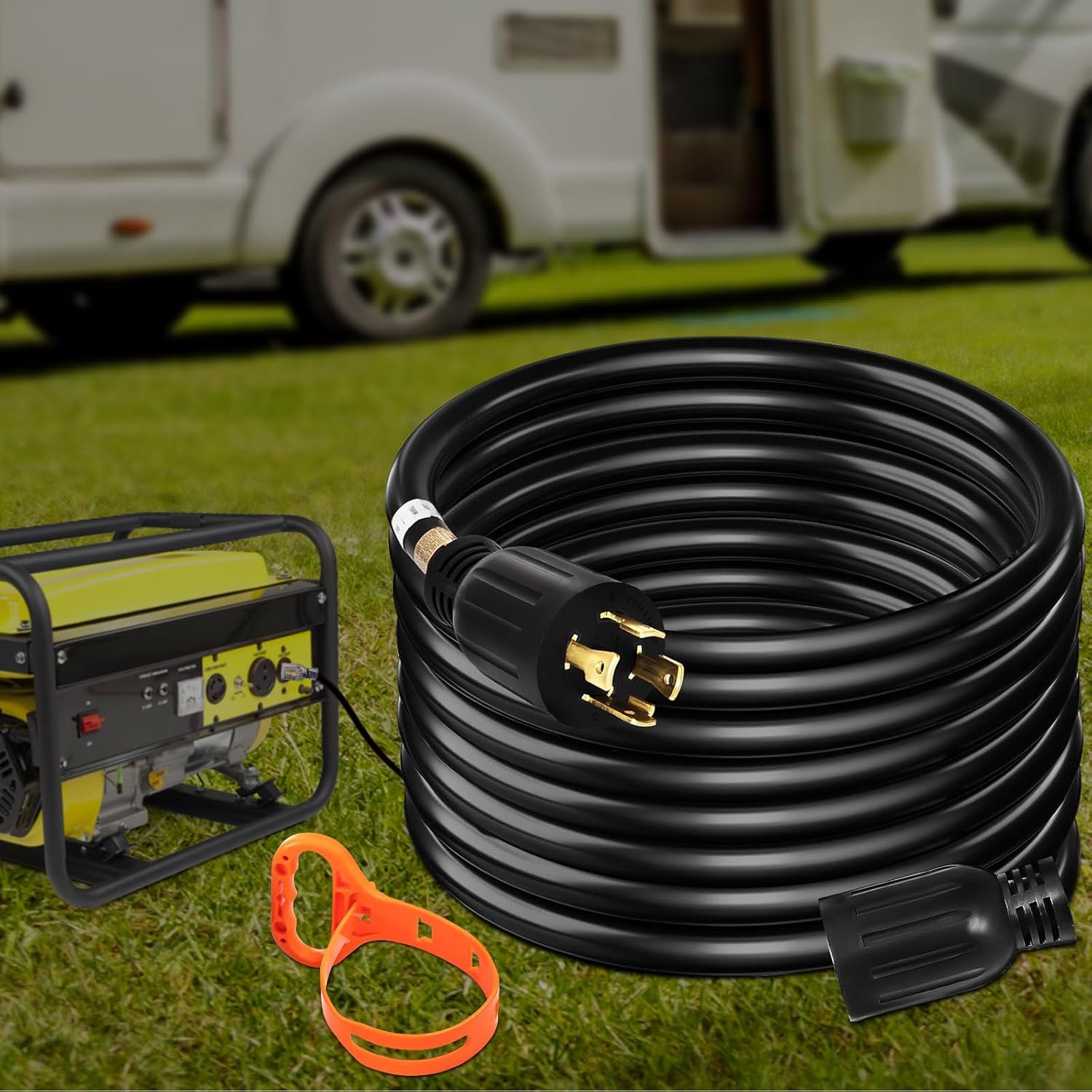 Generator Extension Cord 50Ft 30 Amp 4 Wire 10 Gauge 125V 250V Twist Lock Connectors - Ideal for Powering Generators