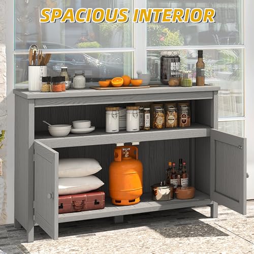 DWVO Poly Lumber Outdoor Sideboard, Patio Bar Table with Storage and Shelves, Weather Resistant Storage Cabinet for Outdoor, Pool and Garden - Espresso