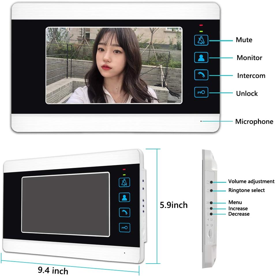 AMOCAM Video Doorbell Camera Intercom System, 7 Inches Aluminum Alloy Panel Monitor Wired Video Door Phone Kits, Support Unlock, Monitoring, Dual-Way Intercom for Villa Office Apartment and More