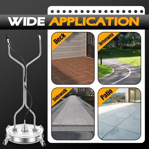 Pressure Washer Surface Cleaner with 4 Wheels - Stainless Steel Surface Cleaner for Pressure Washer Attachment for Concrete, Driveway, Patio, Sidewalk, Deck and Driveways