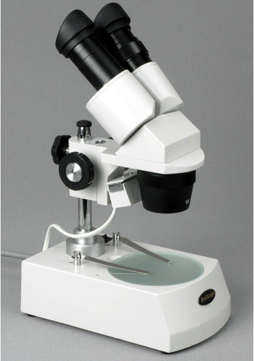AmScope SE306-PZ Binocular Stereo Microscope, WF10x and WF20x Eyepieces, 20X/40X/80X Magnification, 2X and 4X Objectives, Upper and Lower Halogen Lighting, Reversible Black/White Stage Plate, Pillar Stand, 120V