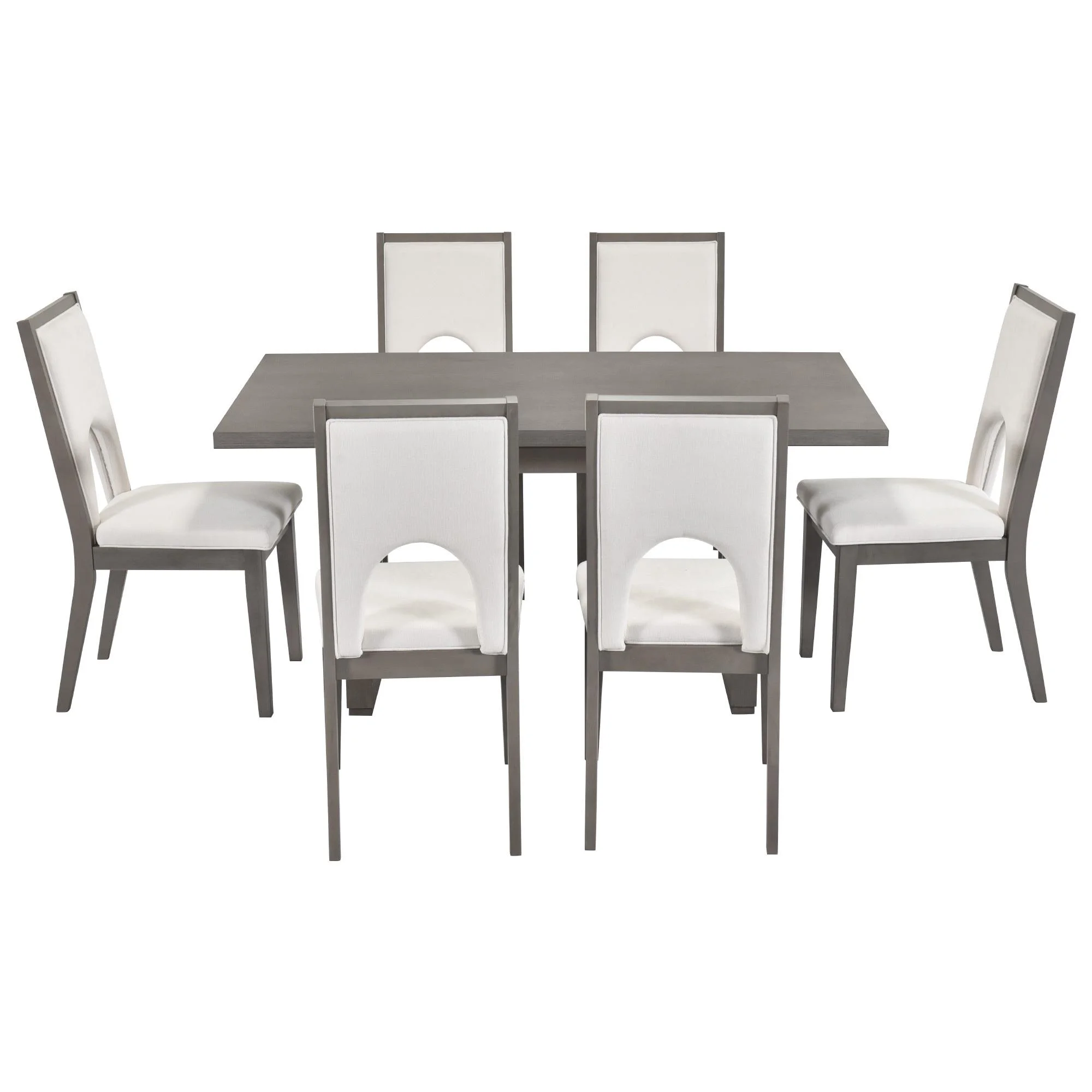 Wood Dining Table Set for 6, Atumon 7 Piece Dining Room Set, Dining Table Set with 6 Beige Cushioned Chairs, Farmhouse Dining Table Set, Dining Table Set Furniture for Kitchen Dining Room, Gray