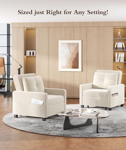 Sleeper Sofa Chair, 3 in 1 Convertible Sleeper Chair with Adjustable Backrest, 32" Pull Out Couch Bed 400lbs Support, Comfy Velvet Small Sofa Bed for Small Space with Pillow & 2 Pockets, Blue
