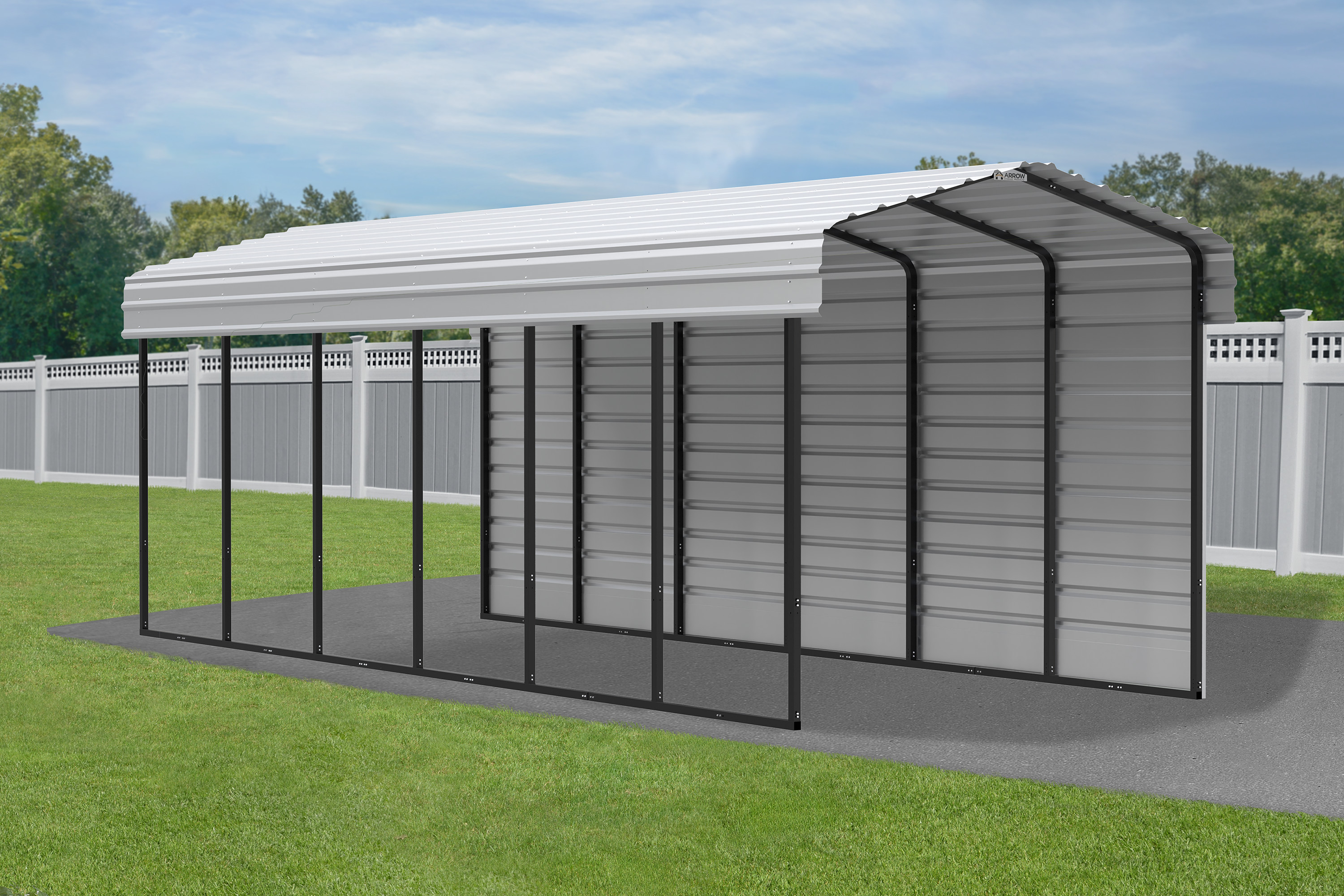 Arrow Carports Galvanized Steel Carport, with 1-Sided Enclosure, Compact Car Metal Carport Kit, 10' x 29' x 9' , Eggshell