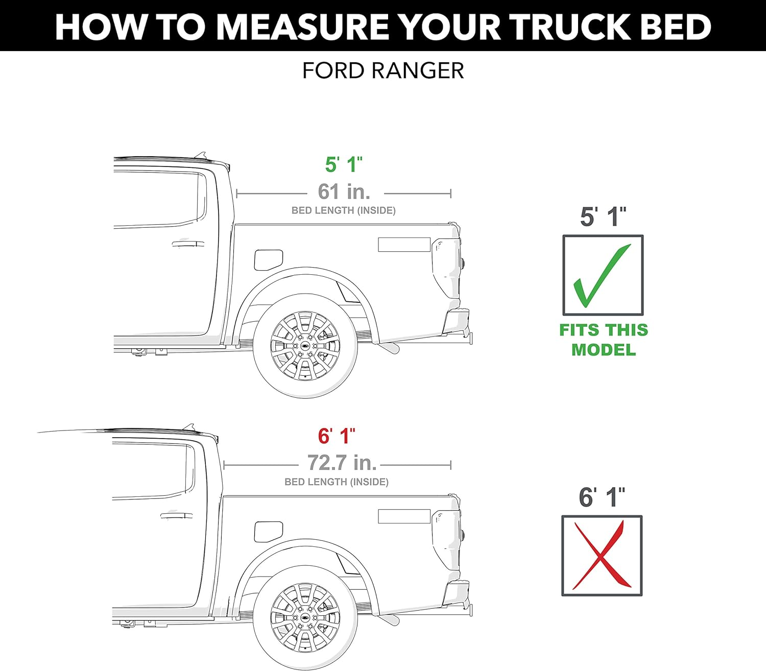 Gator EFX Hard Tri-Fold Truck Bed Tonneau Cover | GC24022 | Fits 2019 - 2022 Ford Ranger 5' 1" Bed (61")