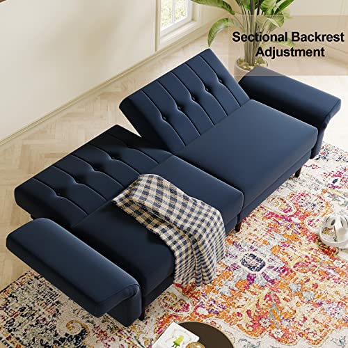 Belffin Velvet Convertible Futon Sofa Bed Memory Foam Futon Couch Sleeper Sofa Navy Blue