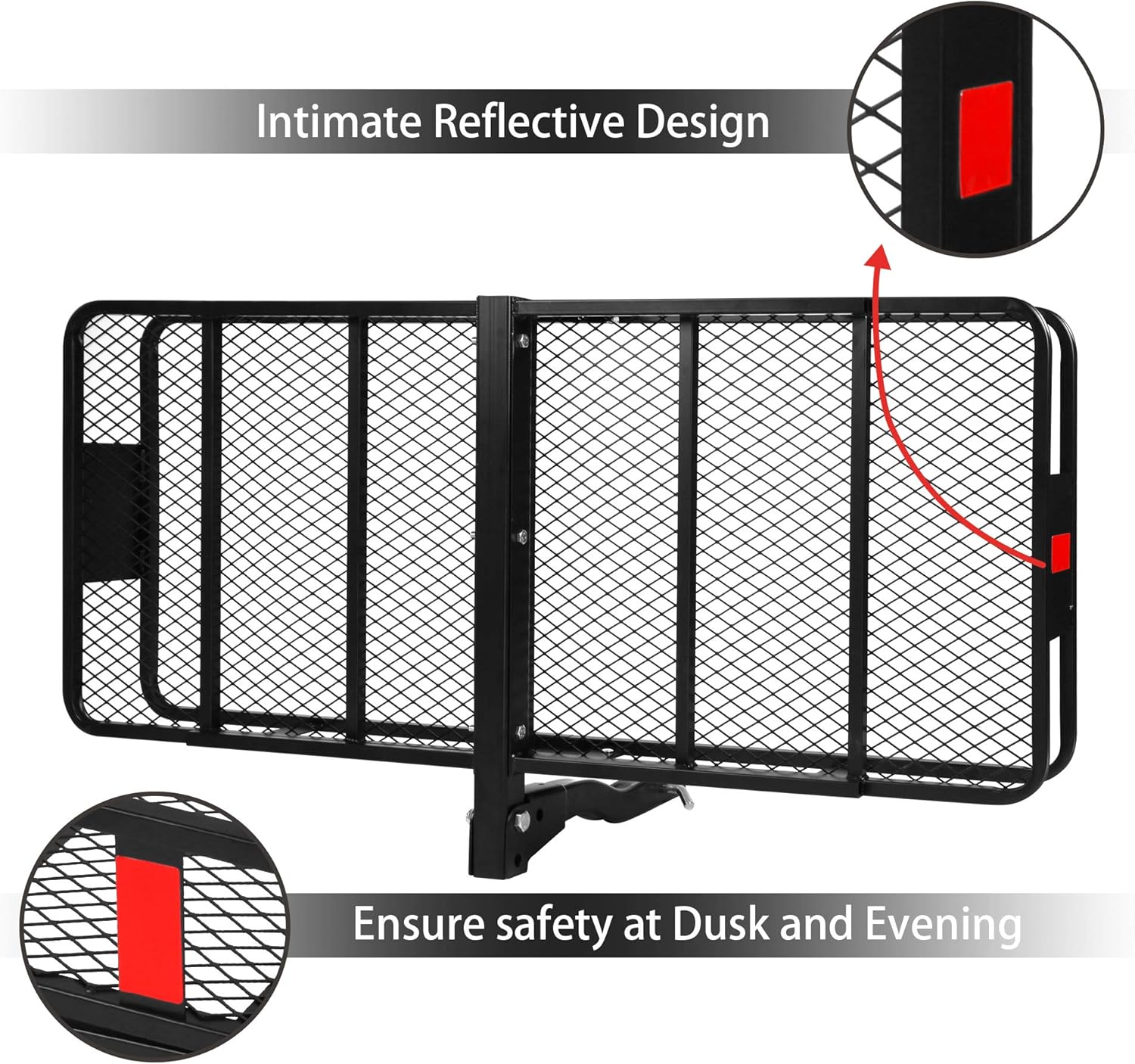 CARSTY 60” x 24” x 6.5” Hitch Mounted Folding Cargo Carrier, 500LBS Capacity Heavy Duty Basket Rack, Fit 2" Receiver Hitch, for Truck SUV Car RV Camping Traveling, Black