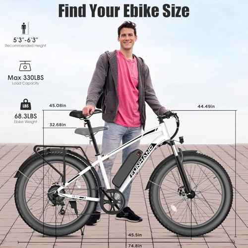 Electric Bike for Adults, Peak 1000W Ebike, 25MPH 60Miles Electric Mountain Bike, 26" Fat Tire Adult Electric Bicycle with 48V 13AH Battery, Rear Rack, 7 Speed, Front Suspension, Turn Signal