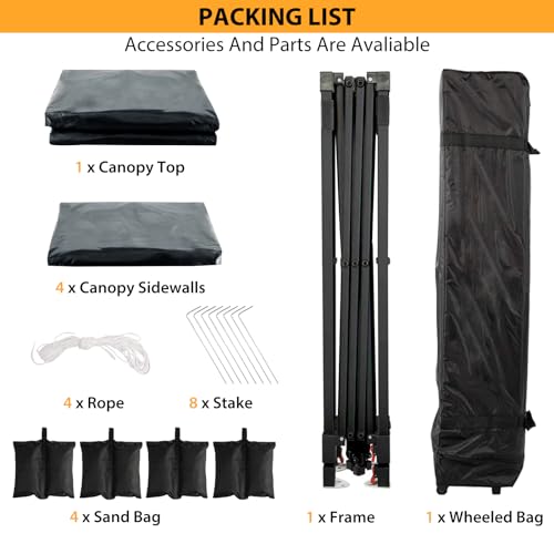 Grey 10x10 Pop Up Canopy with 4 Removable Sidewalls and Windows, 3 Adjustable Heights Commercial Shelter, Portable Enclosed Instant Tent with Wheeled Carry Bag, Waterproof Outdoor Gazebo