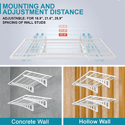 Garage Storage Shelving Wall Mounted, 2 Pack 2x3ft, Loads 500 lbs Heavy Duty Sturdy Wall Shelves, Strong Garage Organiser, Storage Racks Units, Black Metal Floating Adjustable Wall System Shelf
