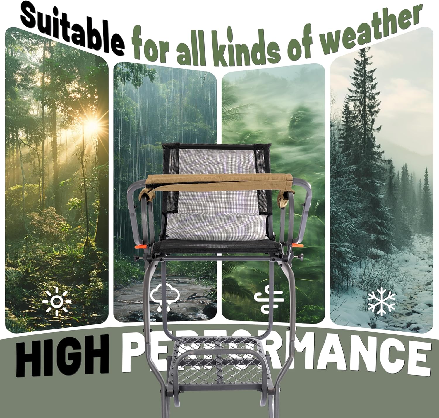 KUAFU 15.5' Ladder Tree Stand Single Ladder Stand Hunting Game Deer with Mesh Seat Hunting Gear Equipment Steel