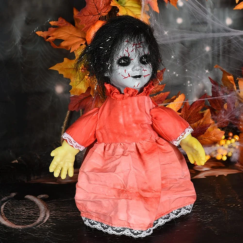 Voice Control Induction Ghost Doll Glowing Sound Creepy Ghost Doll Halloween Decorations,Horror Creepy Scary Props for Haunted House Bar Party Halloween Ornaments