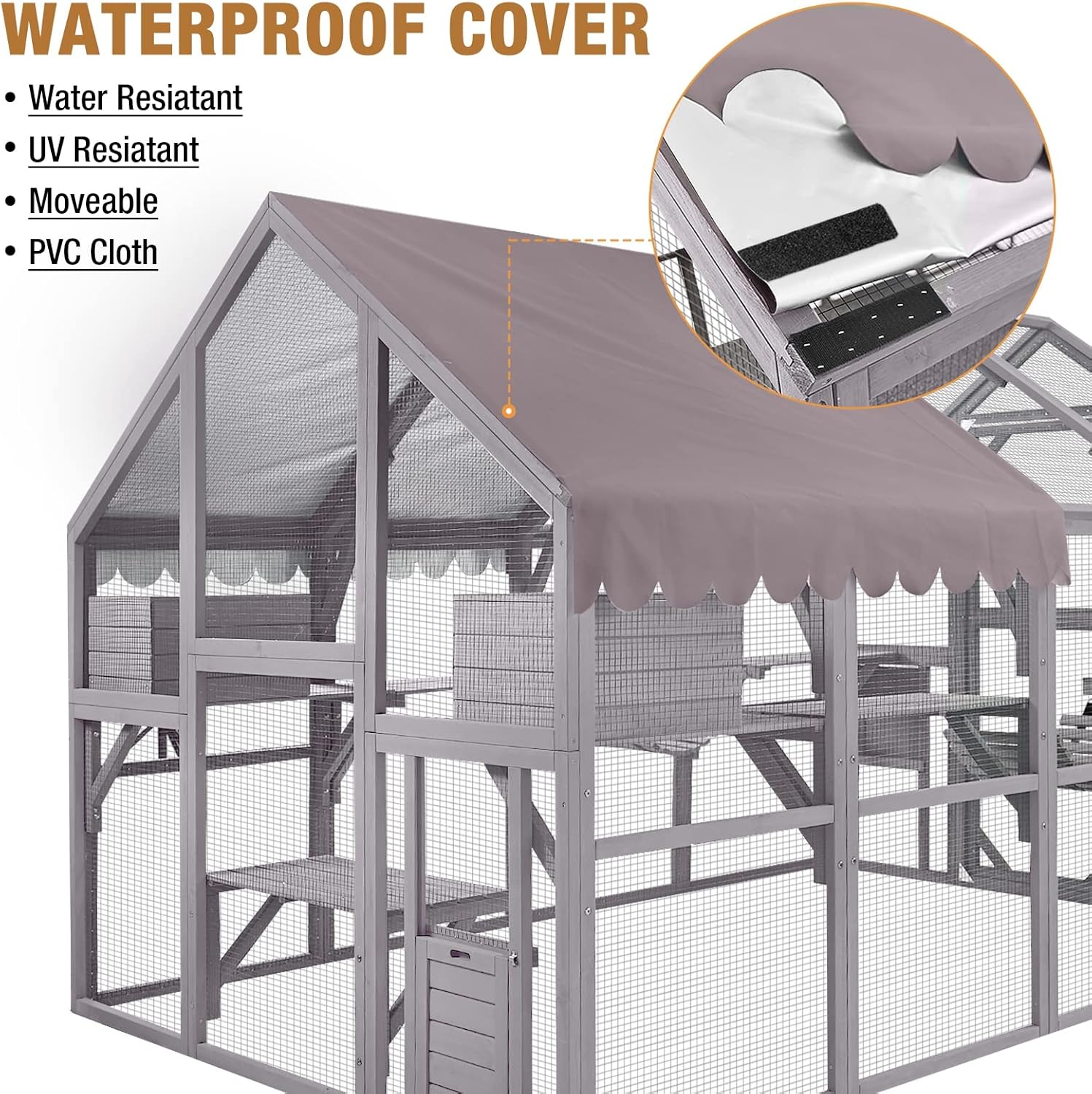 Catio Outdoor Cat Enclosure Large Cat House for Mulitiple Cats Walk in Cat Cage with Waterproof Roof, 6 Platforms Wooden Feral Cat Play Run Shelter, 60" H