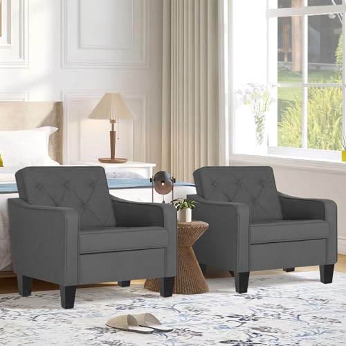 STHOUYN Living Room Chairs Accent Chairs Set of 2, Waiting Room Arm Chairs, Reading Chairs for Bedroom Comfy Club Chair Tufted, Office Small Space (1, Blue)