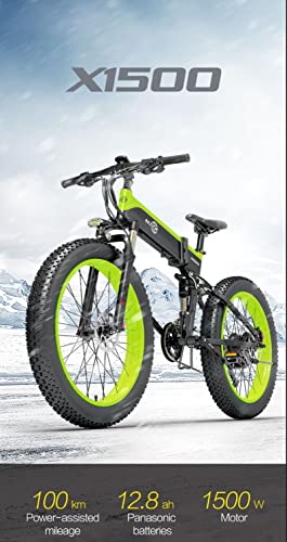 Electric Bike X1500 for Adults, Foldable 26" x 4.0 Fat Tire Electric Bicycle, 1500w Motor 48V 12.8Ah Removable Lithium Battery, M2000 27-Speed Gear and Dual Shock Absorber Ebikes