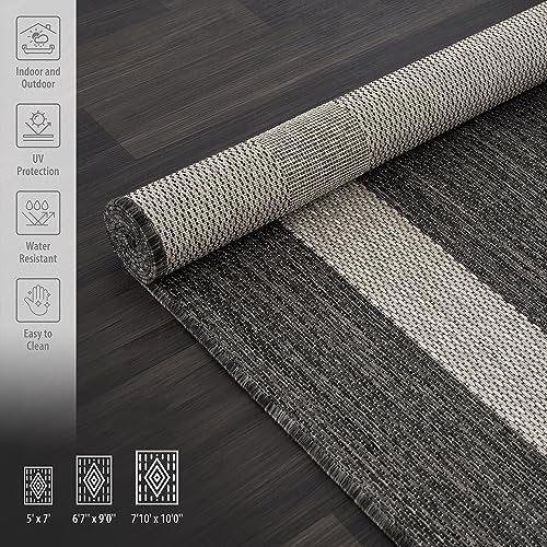 CAMILSON Outdoor Rug - Modern Area Rugs for Large Indoor and Outdoor patios, Kitchen and Hallway mats - Washable Outside Carpet (9x12, Medallion - Beige/White)
