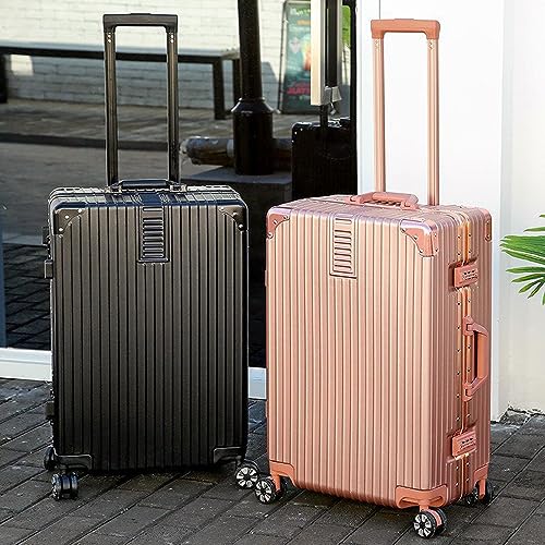 Aluminum Frame Hardside Luggage with Spinner Wheels and TSA Lock, 8 Spinner Wheels Luggage Lightweight Carry On Suitcase, Rolling Luggage Carry on for Travel/business (26 inch, Rose Gold+White)