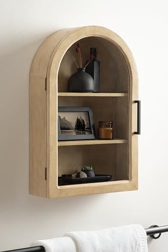 Kate and Laurel Arcott Modern Arch Wall Cabinet, 21 x 8 x 30, Natural Wood and White, Transitional Arched Cabinet for Use as Over-The-Toilet Storage or Living Room Storage Cabinet
