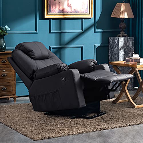MCombo Power Lift Recliner Chair for Elderly, Lift Chair with Heat and Massage, FSC Certified, USB Ports, Cup Holders, Faux Leather 7040 (Black, Medium)