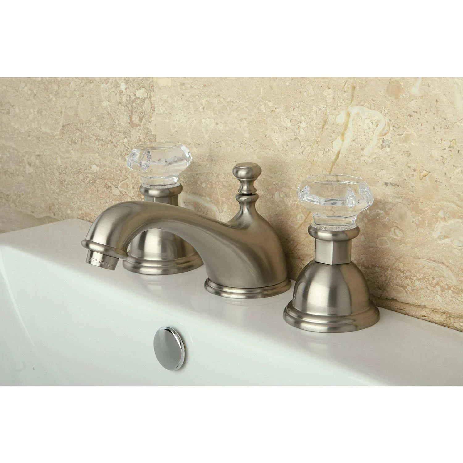 Kingston Brass KS3968WCL Celebrity Widespread Lavatory Faucet with Crystal Handle , Satin Nickel