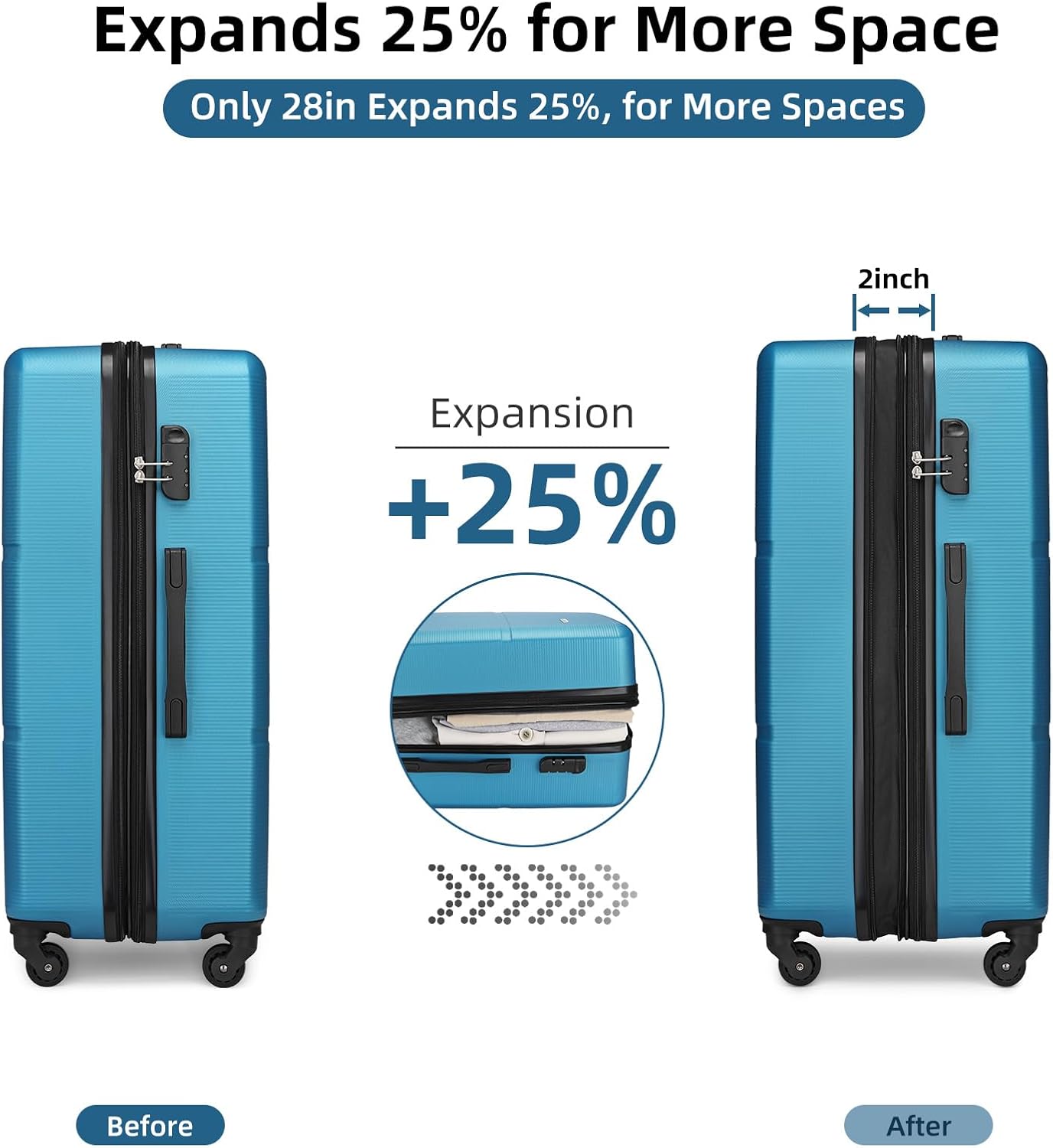 Luggage Sets 3 Piece, Expandable(Only 28inch) ABS Durable Suitcase with Travel Bag, Clearance Carry On Luggage Suitcase Set with 360° Spinner Wheels for Women Men, Blue