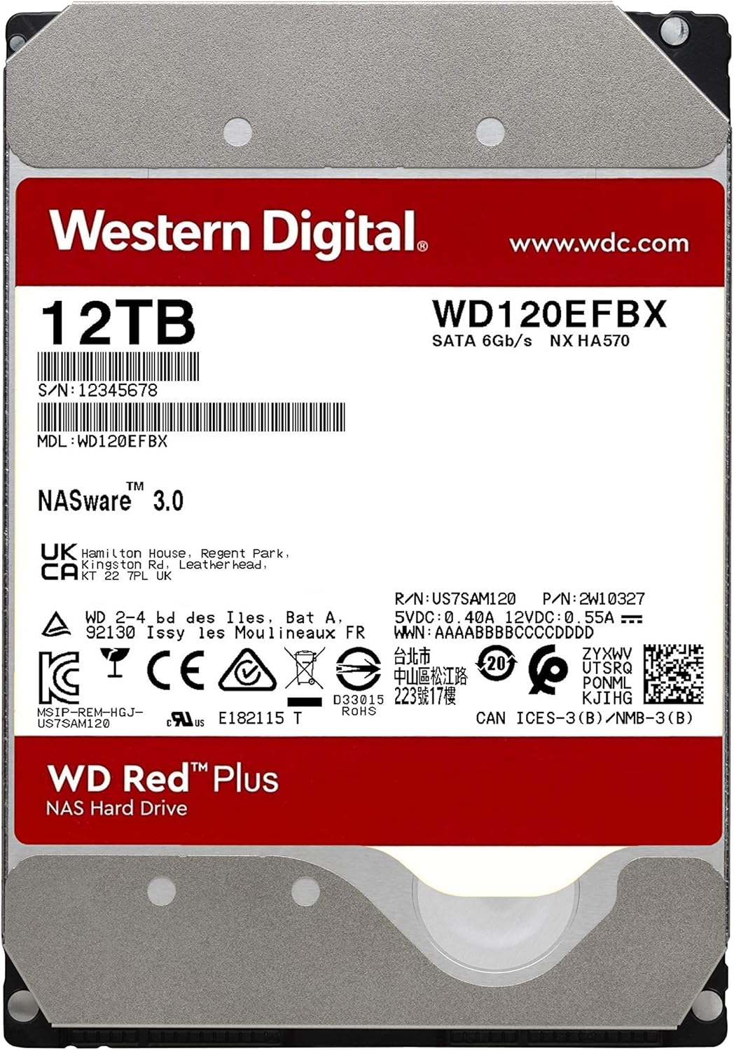 Western Digital 2TB WD Red Plus NAS Internal Hard Drive HDD - 5400 RPM, SATA 6 Gb/s, CMR, 128 MB Cache, 3.5 -WD20EFZX