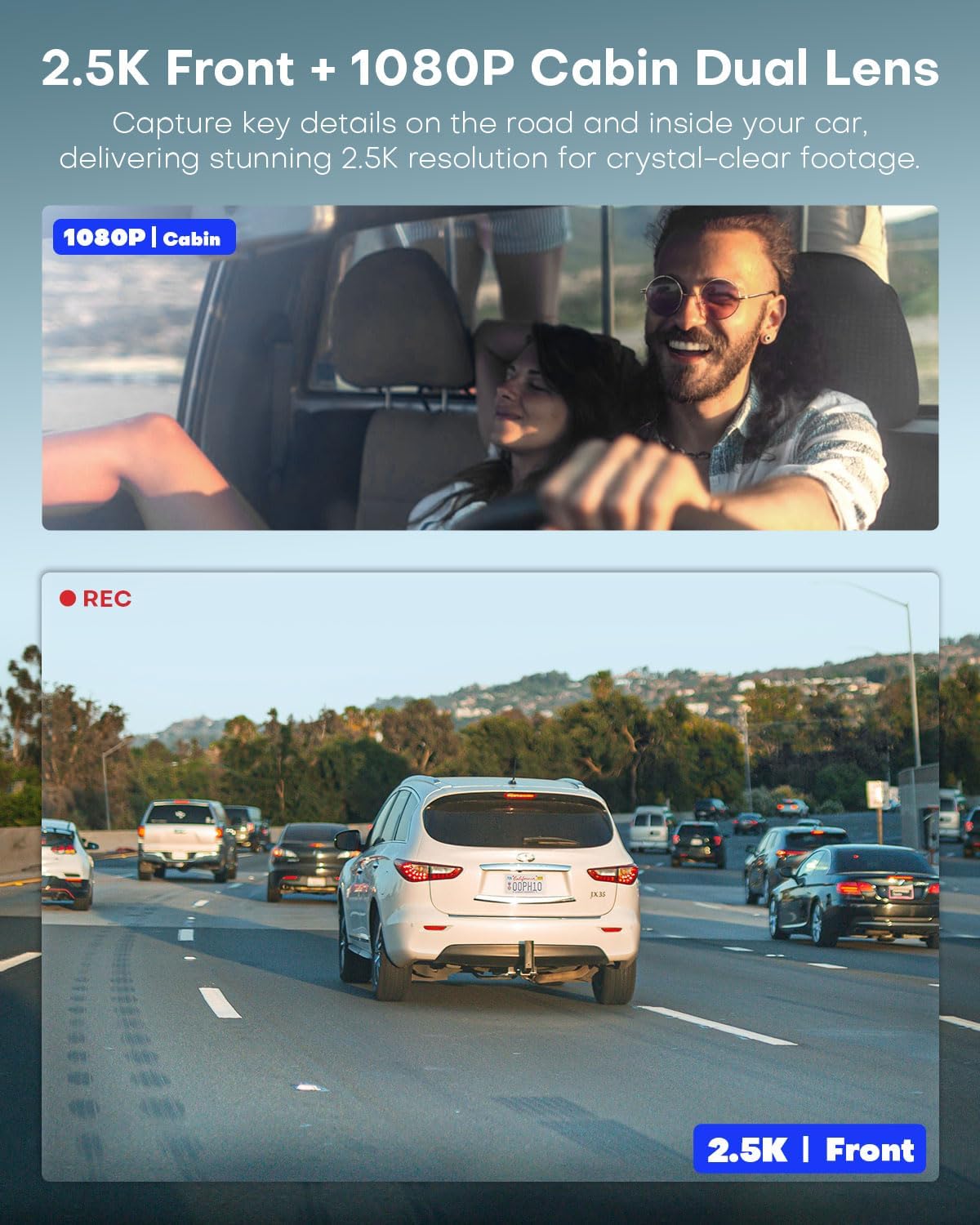 Dual 2.5K Dash Cam Front and Inside, Built in WiFi GPS, Dashcams for Cars with Infrared Night Vision, Smart Dash Camera Supercapacitor Accident Record Parking Mode Avaett D60