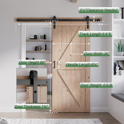 FREDBECK 48in x 80in Sliding Wood Barn Door with 8FT Barn Door Hardware Kit Included K Shape Solid Spruce Panel Sliding Door Double Surfaces Need to Assembly