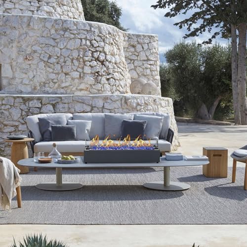 28-inch Table Top Propane Fire Pit, 40,000 BTU Tabletop Firepit for Patio, Outdoor Portable Fireplace Rectangular Fire Bowl w/Wind Glass Shield, Glass Rocks - Black