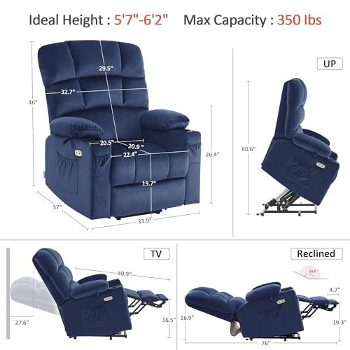 MCombo Large Dual Motor Power Lift Recliner Chair for Elderly, Massage and Heat, Lay Flat, Zero Gravity, Home Button, USB Port, Fabric 7680 (Large, Beige)