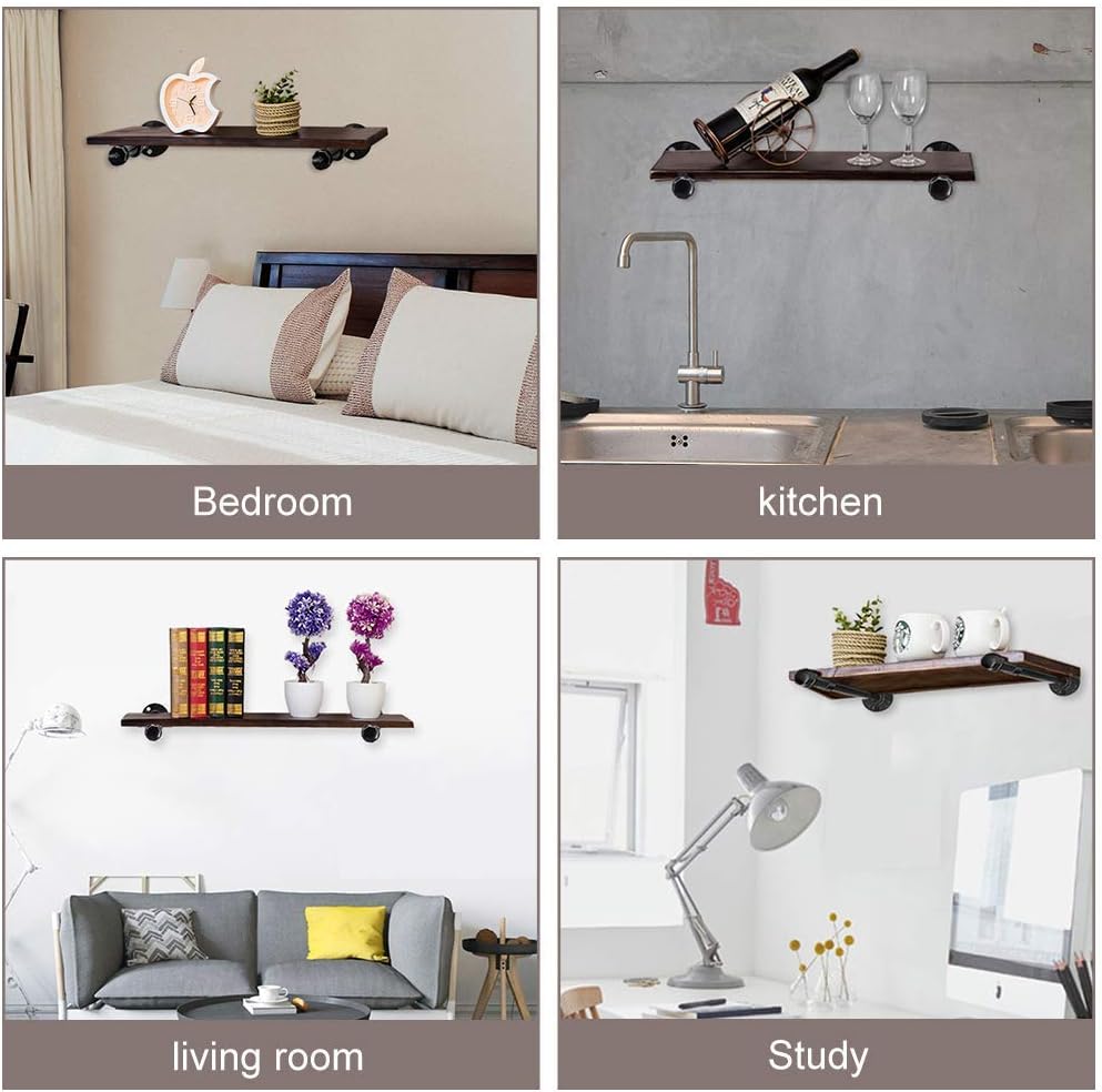 Diwhy 20" Industrial Pipe Shelves,Wall Mounted Metal Pipe Wood Shelf, Rustic Wall Shelf with Towel Bar,Towel Racks for Bathroom,Rustic Pipe Ladder Bookshelf Bookcase,DIY Open Pipe Shelving(1 Tier)