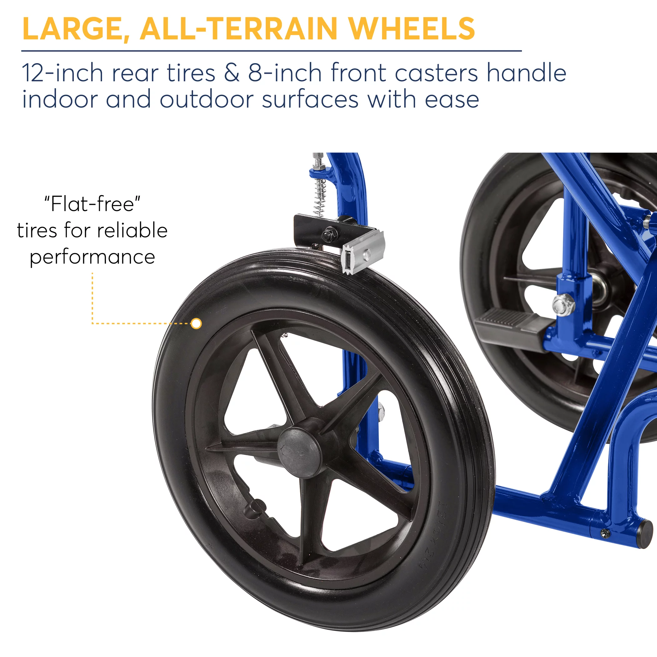 Drive Medical Lightweight Expedition Transport Wheelchair with Hand Brakes, Blue, 19" Seat