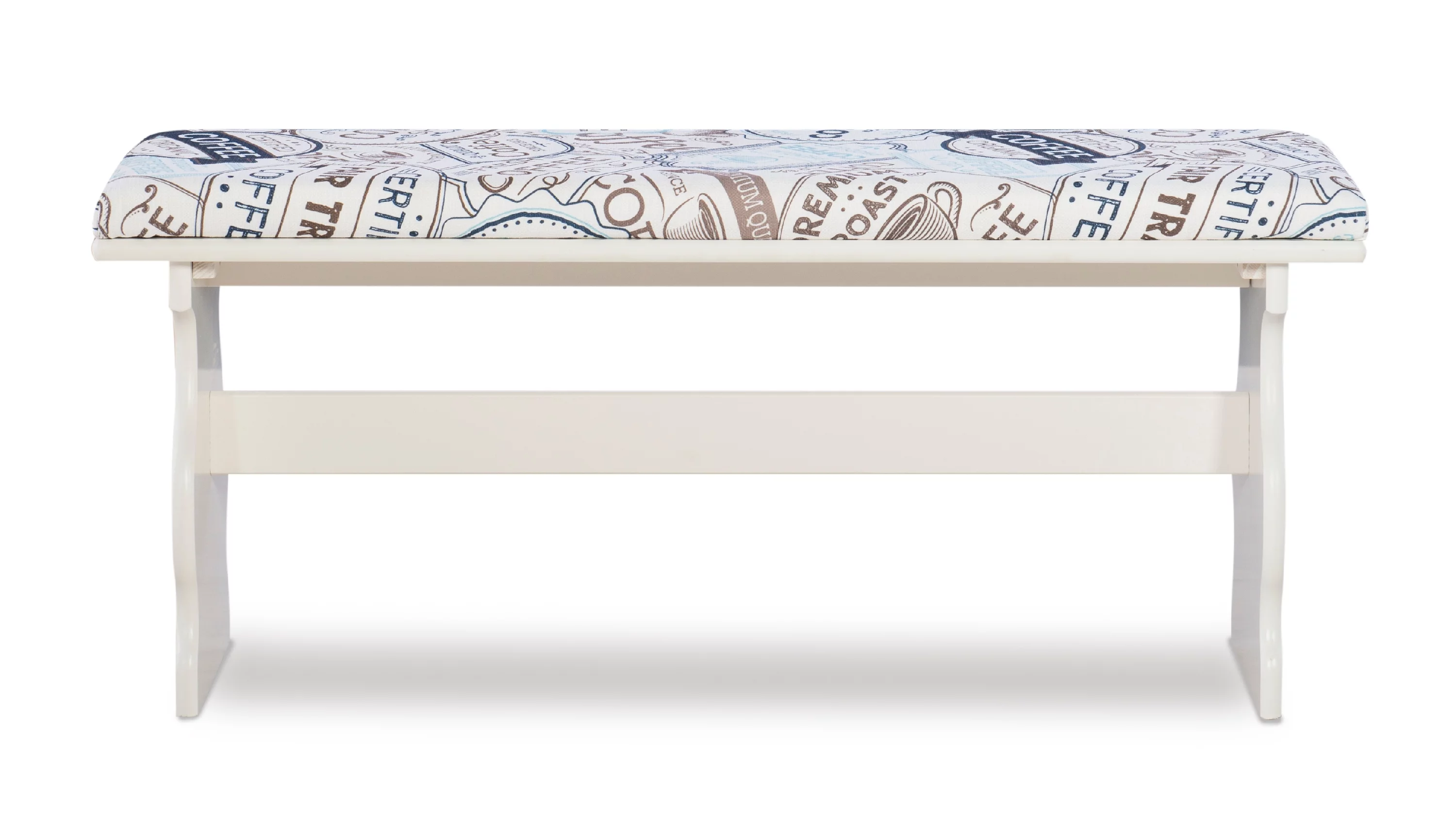Linon Weston Corner Dining Breakfast Nook with Table and Bench, Seats 5-6, White Finish with Coffee Patterned Fabric