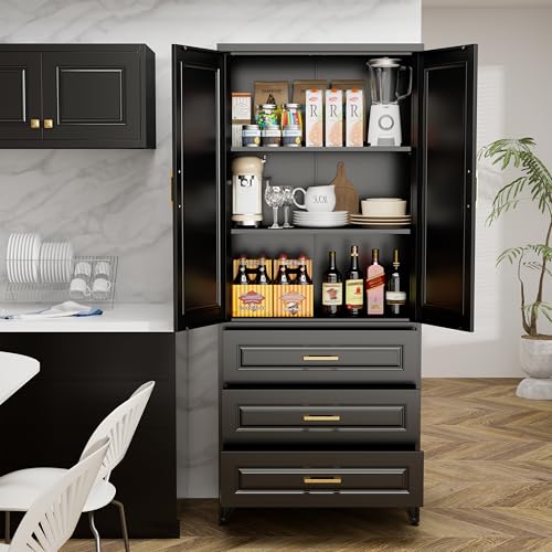 71" Tall Metal Storage Cabinet, Kitchen Pantry Storage Cabinets with Doors and 4 Shelves, White Pantry Cabinet, Utility Kitchen Cupboard, Large Steel Cabinets for Dining Room, Office, Living Room