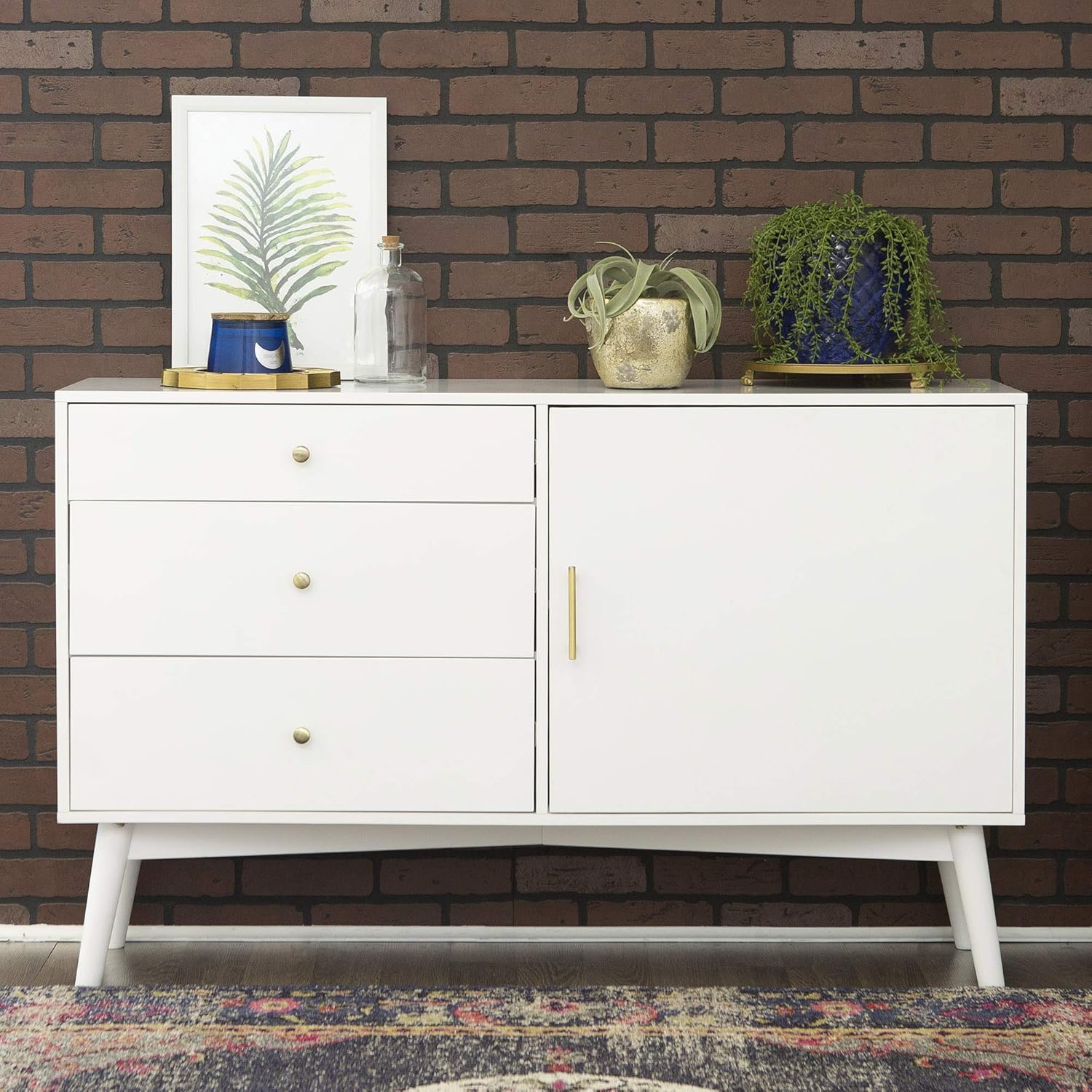 Walker Edison Mid Century Modern-TV Stand Console with 3 Drawers and Closed Cabinet Storage, 60, Walnut