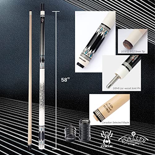 KONLLEN Pool Cue Stick Pro Taper Canadian Maple Billiard Pool Sticks for Adults with Low Deflection Shaft (10.5mm/11.5mm/12.5mm Tip) Professional Billiard Cue Set with Extension and Cue Case
