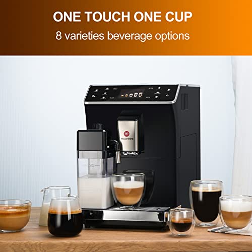 Mcilpoog Super Automatic Espresso Coffee Machine,Fully Automatic Espresso Machine With Grinder, Easy To Use Touch Screen Coffee Maker with Milk Frother.16 Coffee Recipes.(WS-203 Silver)